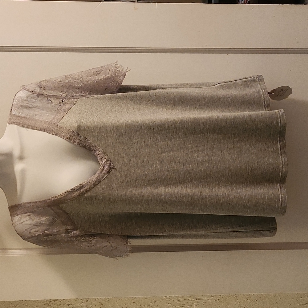 Boutique Gray Lacey Pullover Top